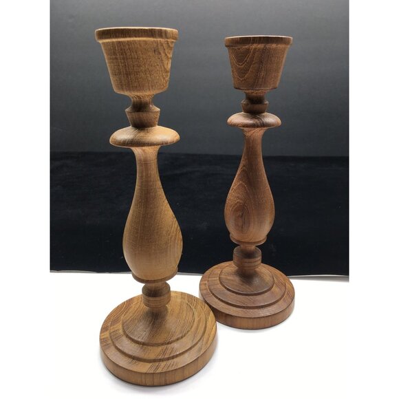 Vintage Hand Turned Wooden Candlesticks Taper Holders Two-Toned 7.5" Tall - Picture 13 of 16